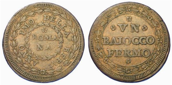 FERMO. PRIMA REPUBBLICA ROMANA, 1798-1799. Baiocco (1798) IV Tipo.  - Asta Numismatica - Associazione Nazionale - Case d'Asta italiane