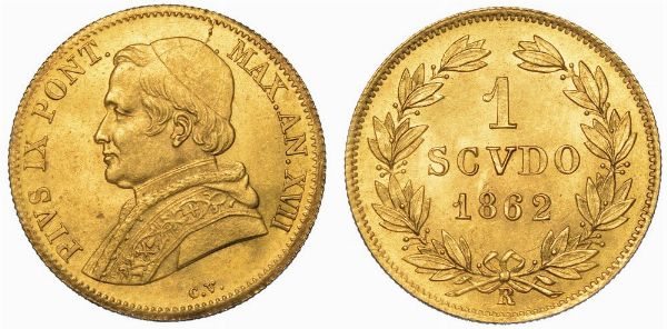 ROMA. PIO IX, 1846-1878. Scudo largo d'oro 1862/A. XVII.  - Asta Numismatica - Associazione Nazionale - Case d'Asta italiane