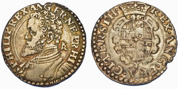 NAPOLI. FILIPPO II, 1554-1598 (I PERIODO: PRINCIPE DI SPAGNA, 1554-1556). Tar.  - Asta Numismatica - Associazione Nazionale - Case d'Asta italiane