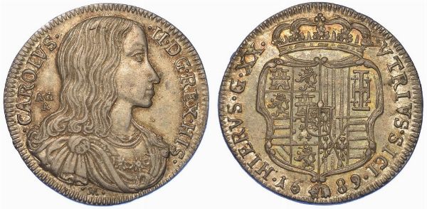 NAPOLI. CARLO II DI SPAGNA, 1665-1700. Tar 1689.  - Asta Numismatica - Associazione Nazionale - Case d'Asta italiane