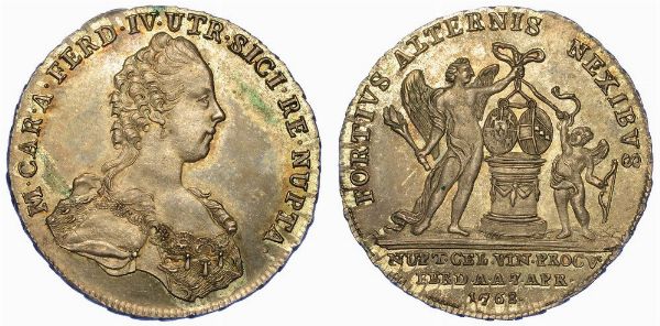 NAPOLI. FERDINANDO IV DI BORBONE, 1759-1816. Carlino o medaglia 1768. Per le nozze di Ferdinando con Maria Carolina d'Austria.  - Asta Numismatica - Associazione Nazionale - Case d'Asta italiane