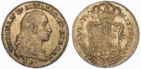 NAPOLI. FERDINANDO IV DI BORBONE, 1759-1816. Tar da 20 Grani 1790.  - Asta Numismatica - Associazione Nazionale - Case d'Asta italiane