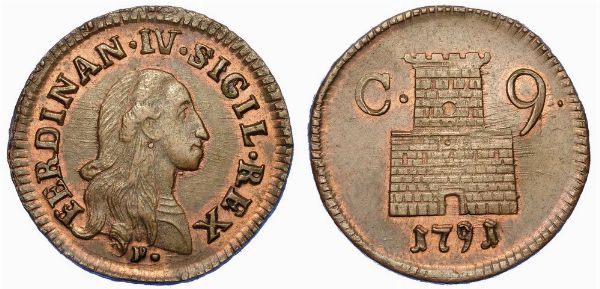 NAPOLI. FERDINANDO IV DI BORBONE, 1759-1816. 9 cavalli 1791.  - Asta Numismatica - Associazione Nazionale - Case d'Asta italiane