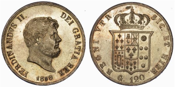 NAPOLI. FERDINANDO II DI BORBONE, 1830-1859. Piastra da 120 Grana 1859.  - Asta Numismatica - Associazione Nazionale - Case d'Asta italiane