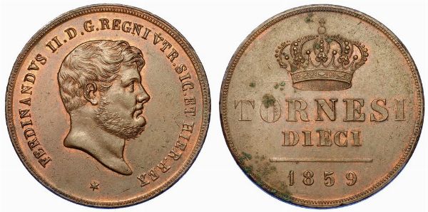 NAPOLI. FERDINANDO II DI BORBONE, 1830-1859. 10 Tornesi 1859.  - Asta Numismatica - Associazione Nazionale - Case d'Asta italiane