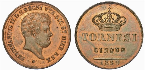 NAPOLI. FERDINANDO II DI BORBONE, 1830-1859. 5 Tornesi 1859.  - Asta Numismatica - Associazione Nazionale - Case d'Asta italiane