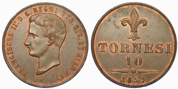 NAPOLI. FRANCESCO II DI BORBONE, 1859-1860. 10 Tornesi 1859.  - Asta Numismatica - Associazione Nazionale - Case d'Asta italiane