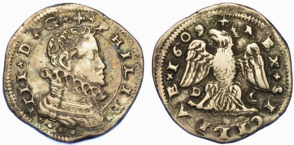 MESSINA. FILIPPO III DI SPAGNA, 1598-1621. 4 tar 1609.  - Asta Numismatica - Associazione Nazionale - Case d'Asta italiane