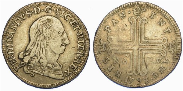 PALERMO. FERDINANDO III DI BORBONE, 1759-1816. 3 tar 1793.  - Asta Numismatica - Associazione Nazionale - Case d'Asta italiane