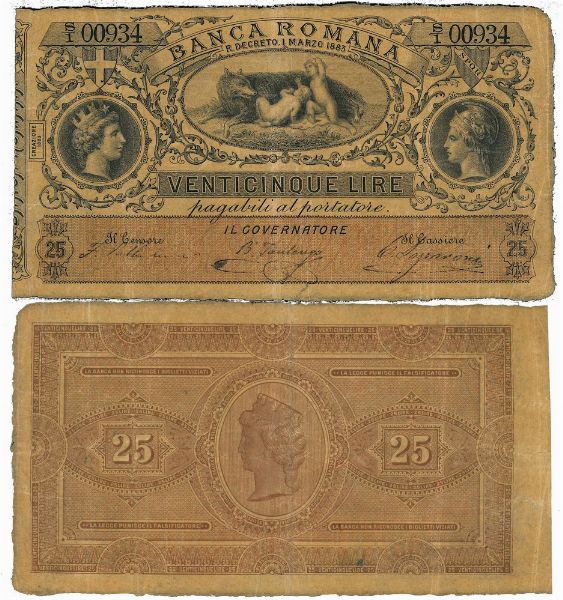 REGNO DITALIA. VITTORIO EMANUELE II DI SAVOIA, 1861-1878. BANCA ROMANA. 25 Lire 1883.  - Asta Numismatica - Associazione Nazionale - Case d'Asta italiane