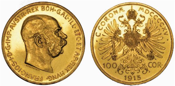 AUSTRIA. FRANZ JOSEPH, 1848-1916. 100 Corona 1915 (riconio).  - Asta Numismatica - Associazione Nazionale - Case d'Asta italiane