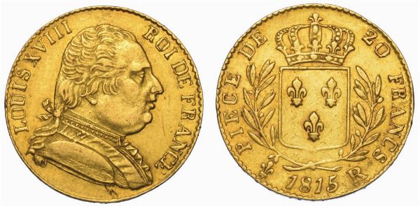 FRANCIA. LOUIS XVIII, 1814-1824. 20 Francs 1815. Londra.  - Asta Numismatica - Associazione Nazionale - Case d'Asta italiane