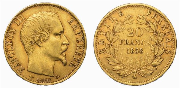 FRANCIA. NAPOLEON III, 1852-1870. 20 Francs 1858. Parigi.  - Asta Numismatica - Associazione Nazionale - Case d'Asta italiane