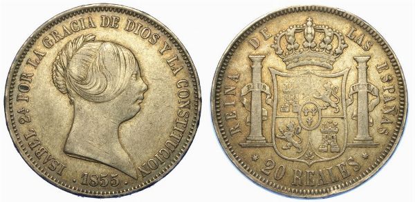 SPAGNA. ISABEL II, 1833-1868. 20 Reales 1855.  - Asta Numismatica - Associazione Nazionale - Case d'Asta italiane