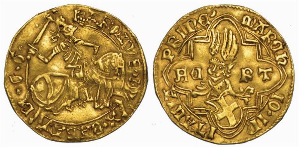 DUCATO DI SAVOIA. CARLO I DI SAVOIA. IL GUERRIERO, 1482-1490. Ducato doro (I tipo). Cornavin.  - Asta Numismatica - Associazione Nazionale - Case d'Asta italiane