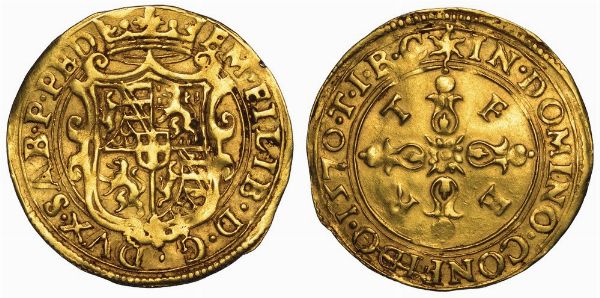 DUCATO DI SAVOIA. EMANUELE FILIBERTO DI SAVOIA. TESTA DI FERRO, 1553-1580. Scudo d'oro del Sole 1570 (V tipo). Torino.  - Asta Numismatica - Associazione Nazionale - Case d'Asta italiane