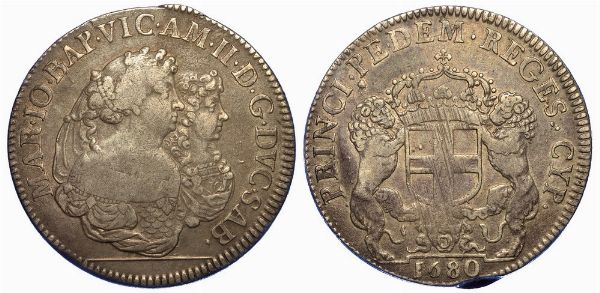 DUCATO DI SAVOIA. VITTORIO AMEDEO II DI SAVOIA. REGGENZA DELLA MADRE MARIA GIOVANNA BATTISTA, 1675-1680. Scudo bianco 1680. Torino.  - Asta Numismatica - Associazione Nazionale - Case d'Asta italiane