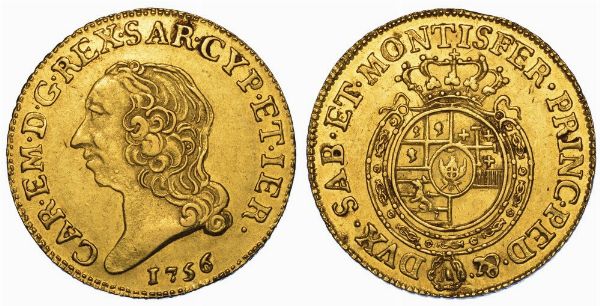 REGNO DI SARDEGNA. CARLO EMANUELE III DI SAVOIA, 1755-1773 (II PERIODO). Doppia Nuova 1756. Torino.  - Asta Numismatica - Associazione Nazionale - Case d'Asta italiane