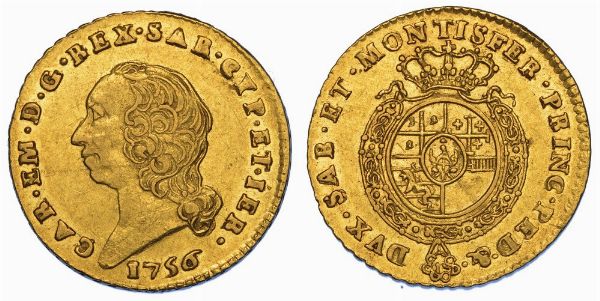 REGNO DI SARDEGNA. CARLO EMANUELE III DI SAVOIA, 1755-1773 (II PERIODO). Mezza Doppia Nuova 1756. Torino.  - Asta Numismatica - Associazione Nazionale - Case d'Asta italiane