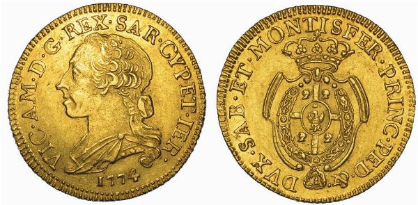 REGNO DI SARDEGNA. VITTORIO AMEDEO III DI SAVOIA, 1773-1796 (MONETAZIONE PER LA SARDEGNA). Mezzo Carlino Sardo da 2,5 doppiette 1774.  - Asta Numismatica - Associazione Nazionale - Case d'Asta italiane