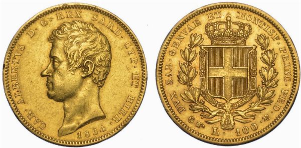 REGNO DI SARDEGNA. CARLO ALBERTO DI SAVOIA, 1831-1849. 100 Lire 1834. Torino.  - Asta Numismatica - Associazione Nazionale - Case d'Asta italiane