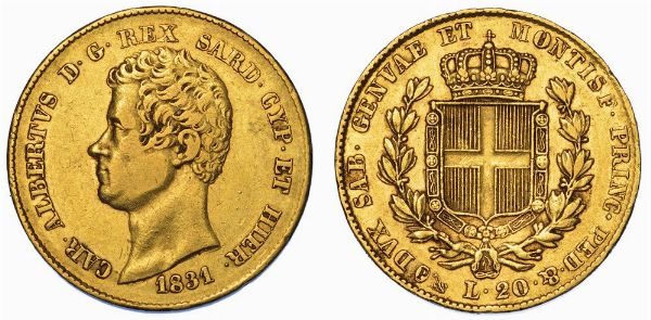 REGNO DI SARDEGNA. CARLO ALBERTO DI SAVOIA, 1831-1849. 20 Lire 1831. Genova.  - Asta Numismatica - Associazione Nazionale - Case d'Asta italiane