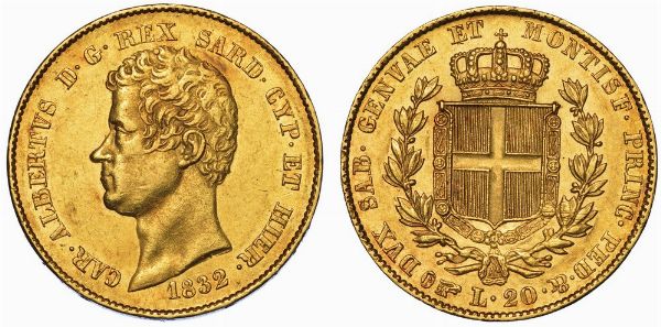 REGNO DI SARDEGNA. CARLO ALBERTO DI SAVOIA, 1831-1849. 20 Lire 1832. Torino.  - Asta Numismatica - Associazione Nazionale - Case d'Asta italiane