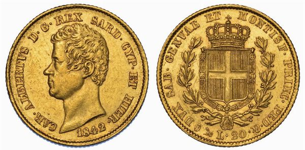 REGNO DI SARDEGNA. CARLO ALBERTO DI SAVOIA, 1831-1849. 20 Lire 1842. Genova.  - Asta Numismatica - Associazione Nazionale - Case d'Asta italiane