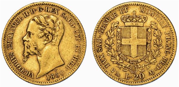 REGNO DI SARDEGNA. VITTORIO EMANUELE II DI SAVOIA, 1849-1861. 20 Lire 1850. Genova.  - Asta Numismatica - Associazione Nazionale - Case d'Asta italiane