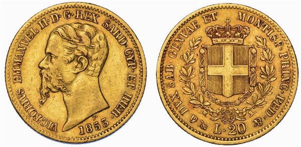 REGNO DI SARDEGNA. VITTORIO EMANUELE II DI SAVOIA, 1849-1861. 20 Lire 1853. Genova.  - Asta Numismatica - Associazione Nazionale - Case d'Asta italiane