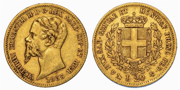 REGNO DI SARDEGNA. VITTORIO EMANUELE II DI SAVOIA, 1849-1861. 20 Lire 1855. Genova.  - Asta Numismatica - Associazione Nazionale - Case d'Asta italiane