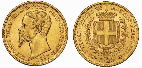 REGNO DI SARDEGNA. VITTORIO EMANUELE II DI SAVOIA, 1849-1861. 20 Lire 1857. Torino.  - Asta Numismatica - Associazione Nazionale - Case d'Asta italiane