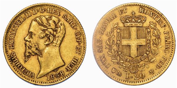 REGNO DI SARDEGNA. VITTORIO EMANUELE II DI SAVOIA, 1849-1861. 20 Lire 1858. Genova.  - Asta Numismatica - Associazione Nazionale - Case d'Asta italiane