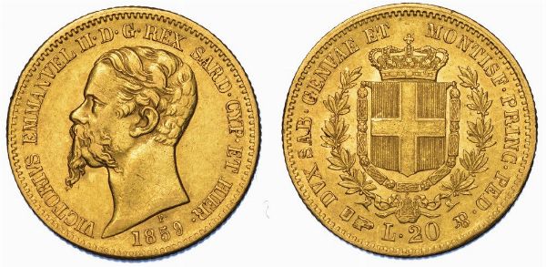 REGNO DI SARDEGNA. VITTORIO EMANUELE II DI SAVOIA, 1849-1861. 20 Lire 1859. Torino.  - Asta Numismatica - Associazione Nazionale - Case d'Asta italiane