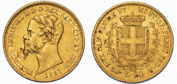 REGNO DI SARDEGNA. VITTORIO EMANUELE II DI SAVOIA, 1849-1861. 20 Lire 1861. Torino.  - Asta Numismatica - Associazione Nazionale - Case d'Asta italiane