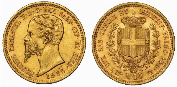 REGNO DI SARDEGNA. VITTORIO EMANUELE II DI SAVOIA, 1849-1861. 10 Lire 1855. Torino.  - Asta Numismatica - Associazione Nazionale - Case d'Asta italiane