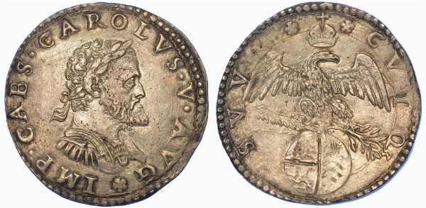 MILANO. CARLO V D'ASBURGO, 1535-1556. Mezzo scudo s.d.  - Asta Numismatica - Associazione Nazionale - Case d'Asta italiane