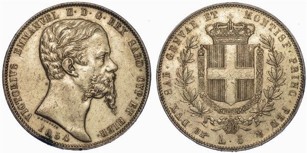 REGNO DI SARDEGNA. VITTORIO EMANUELE II DI SAVOIA, 1849-1861. 5 Lire 1854. Torino.  - Asta Numismatica - Associazione Nazionale - Case d'Asta italiane