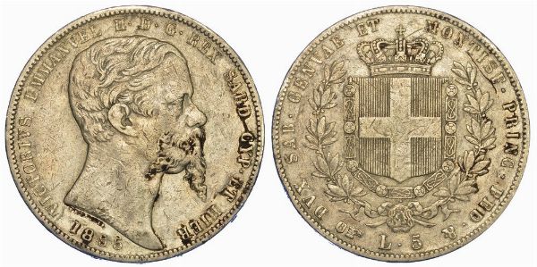 REGNO DI SARDEGNA. VITTORIO EMANUELE II DI SAVOIA, 1849-1861. 5 Lire 1855. Torino.  - Asta Numismatica - Associazione Nazionale - Case d'Asta italiane