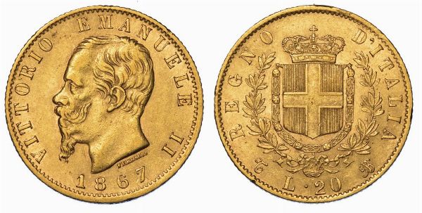 REGNO D'ITALIA. VITTORIO EMANUELE II DI SAVOIA, 1861-1878. 20 Lire 1867. Torino.  - Asta Numismatica - Associazione Nazionale - Case d'Asta italiane