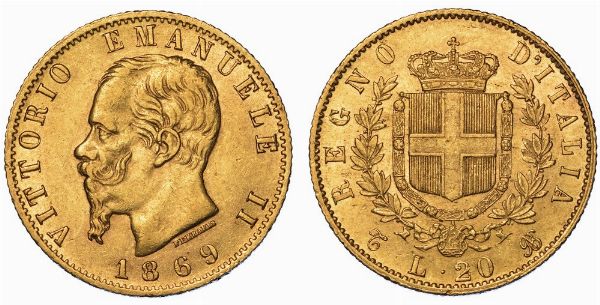 REGNO D'ITALIA. VITTORIO EMANUELE II DI SAVOIA, 1861-1878. 20 Lire 1869. Torino.  - Asta Numismatica - Associazione Nazionale - Case d'Asta italiane