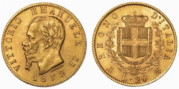 REGNO D'ITALIA. VITTORIO EMANUELE II DI SAVOIA, 1861-1878. 20 Lire 1872. Milano.  - Asta Numismatica - Associazione Nazionale - Case d'Asta italiane