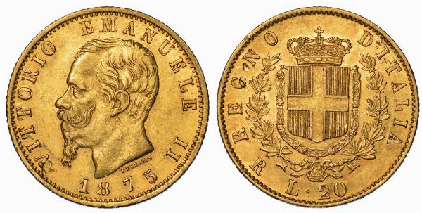 REGNO D'ITALIA. VITTORIO EMANUELE II DI SAVOIA, 1861-1878. 20 Lire 1875. Roma.  - Asta Numismatica - Associazione Nazionale - Case d'Asta italiane