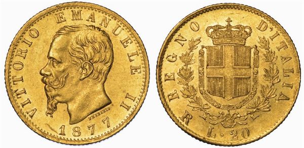 REGNO D'ITALIA. VITTORIO EMANUELE II DI SAVOIA, 1861-1878. 20 Lire 1877. Roma.  - Asta Numismatica - Associazione Nazionale - Case d'Asta italiane