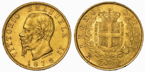 REGNO D'ITALIA. VITTORIO EMANUELE II DI SAVOIA, 1861-1878. 20 Lire 1878. Roma.  - Asta Numismatica - Associazione Nazionale - Case d'Asta italiane