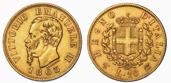 REGNO D'ITALIA. VITTORIO EMANUELE II DI SAVOIA, 1861-1878. 10 Lire 1863. Torino.  - Asta Numismatica - Associazione Nazionale - Case d'Asta italiane