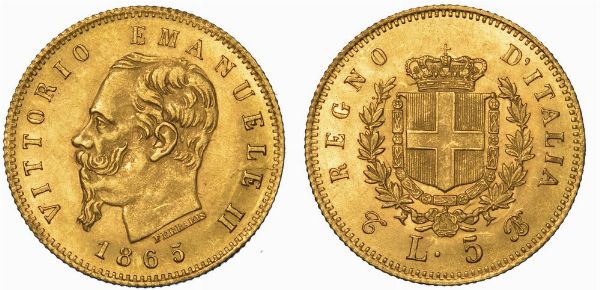 REGNO D'ITALIA. VITTORIO EMANUELE II DI SAVOIA, 1861-1878. 5 Lire 1865. Torino.  - Asta Numismatica - Associazione Nazionale - Case d'Asta italiane