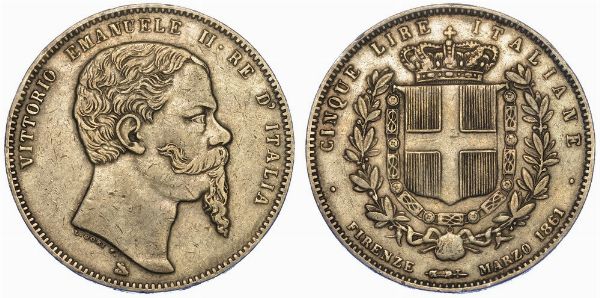 REGNO D'ITALIA. VITTORIO EMANUELE II DI SAVOIA, 1861-1878. 5 Lire 1861. Firenze  - Asta Numismatica - Associazione Nazionale - Case d'Asta italiane