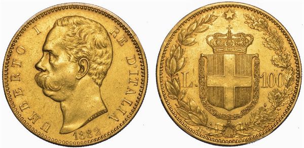 REGNO D'ITALIA. UMBERTO I DI SAVOIA, 1878-1900. 100 Lire 1882.  - Asta Numismatica - Associazione Nazionale - Case d'Asta italiane