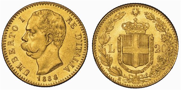 REGNO D'ITALIA. UMBERTO I DI SAVOIA, 1878-1900. 20 Lire 1888.  - Asta Numismatica - Associazione Nazionale - Case d'Asta italiane